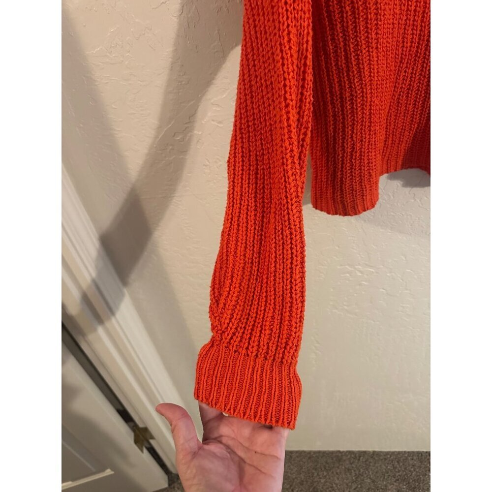 Y Eileen Fisher Orange Crewneck Chunky Knit Organic Cotton Fisherman Sweater - Picture 3 of 9